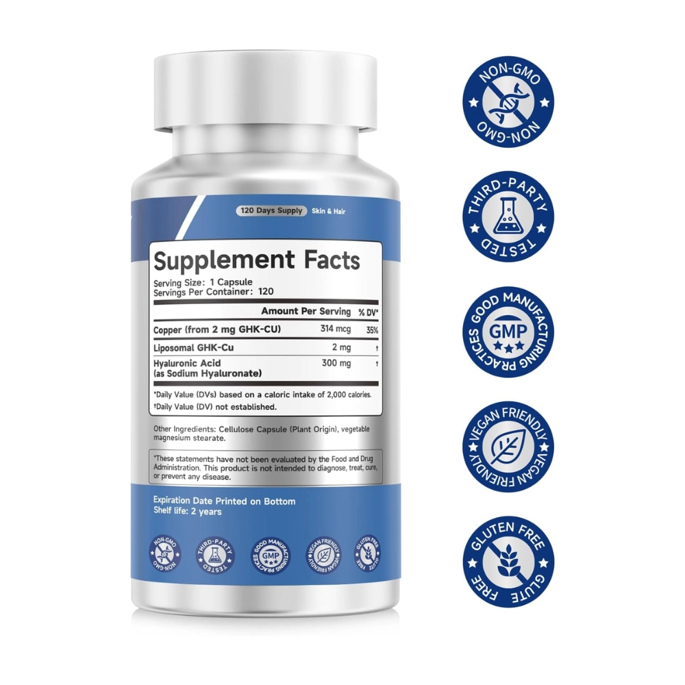 ghk cu capsulas Ewecxine GHK-Cu Copper Peptide Supplement, 300 mcg per Serving, Liposomal Formula, 100 Vegan Capsules  Beauty Support Matrix with Biotin, Phytoceramides & Herbal Blend : Health & Household Dordnyq Ghk-cu Peptide Cpsulas Veganas