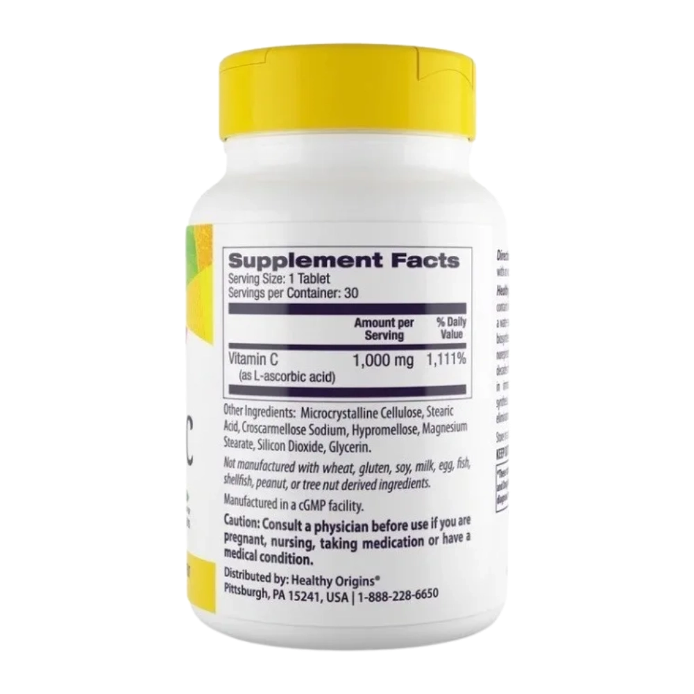 Vitamina C, 1000mg, 180 Comprimidos - Healthy Origins