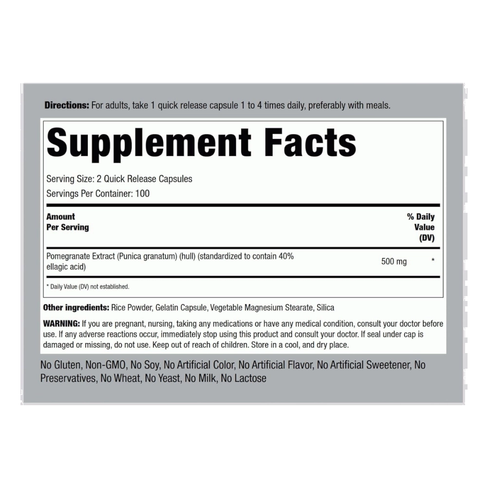Romã Pomegranate, 500mg, 200 Cápsulas PipingRock 