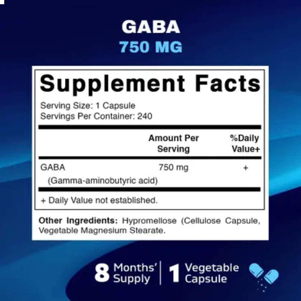 GABA (ácido gama-aminobutírico) 750 mg, 240 Cápsulas, Vitamatic