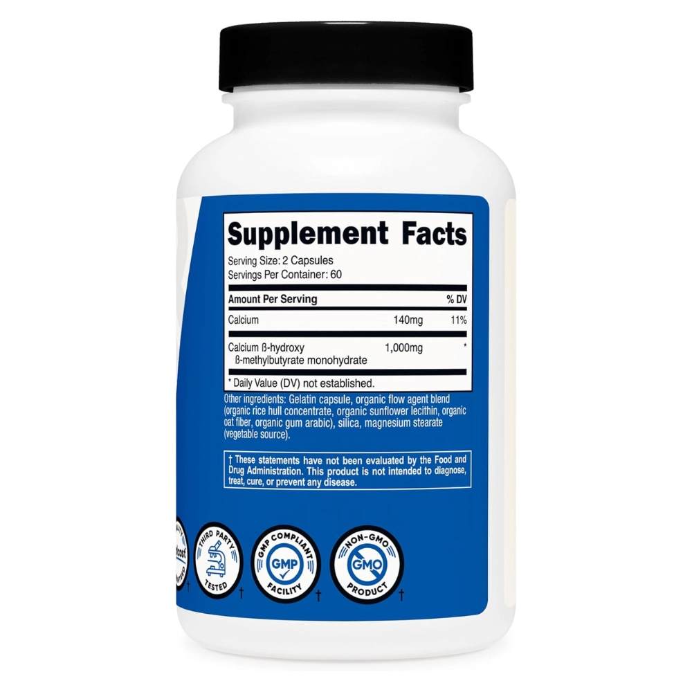 HMB (Beta-Hidroxi Beta-Metilbutirato) 1000 mg, 120 Cápsulas - Nutricost