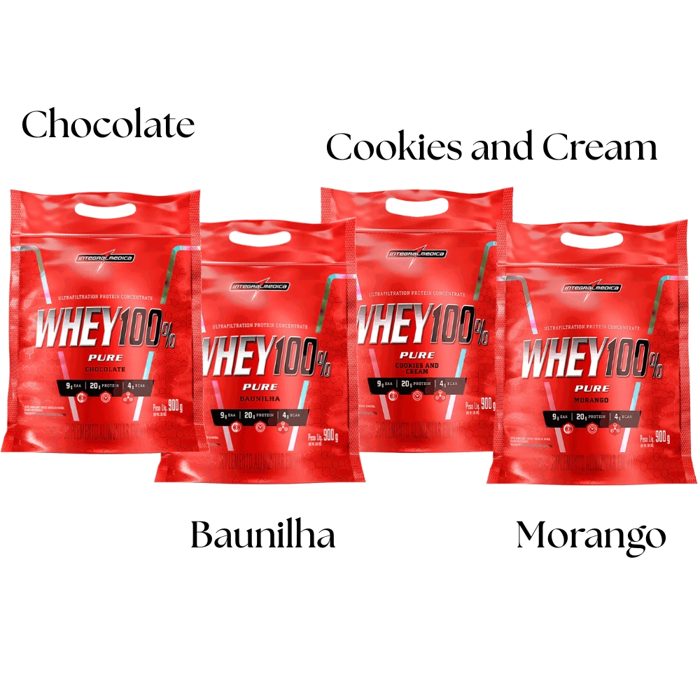 Whey 100% Pure, Sabores, 900g, IntegralMedica