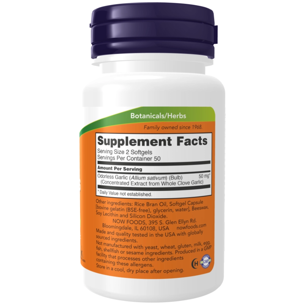 Extrato Concentrado de Alho Sem Odor (Odorless Garlic), 100 ou 250 Cápsulas, Now