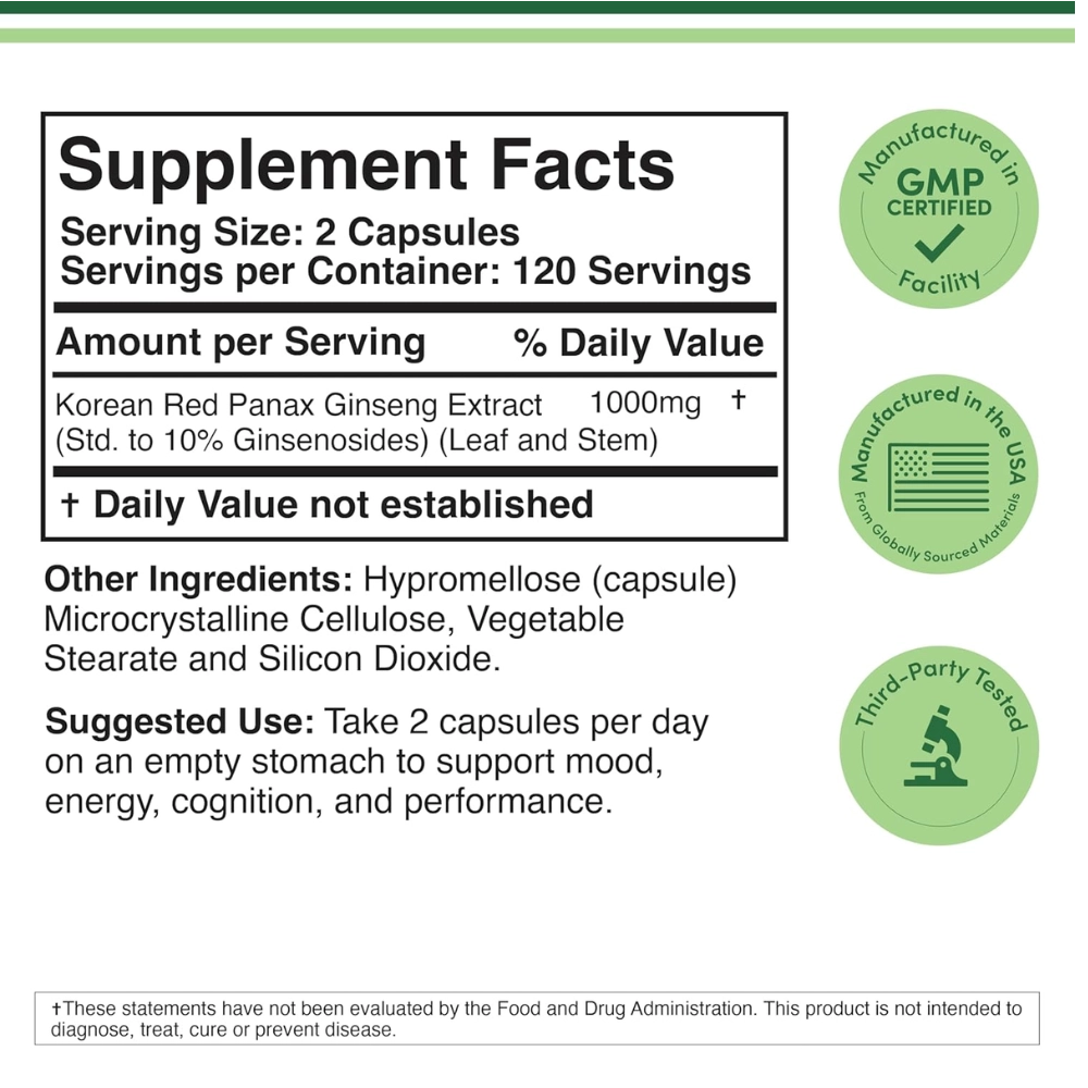 Extrato de Ginseng Vermelho Coreano, 120 Cápsulas, Double Wood