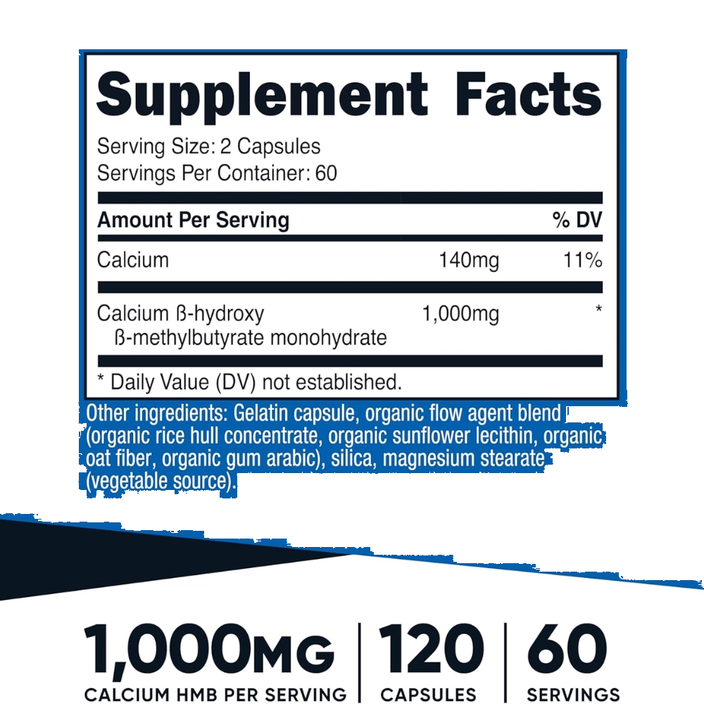 HMB (Beta-Hidroxi Beta-Metilbutirato) 1000 mg, 120 Cápsulas - Nutricost