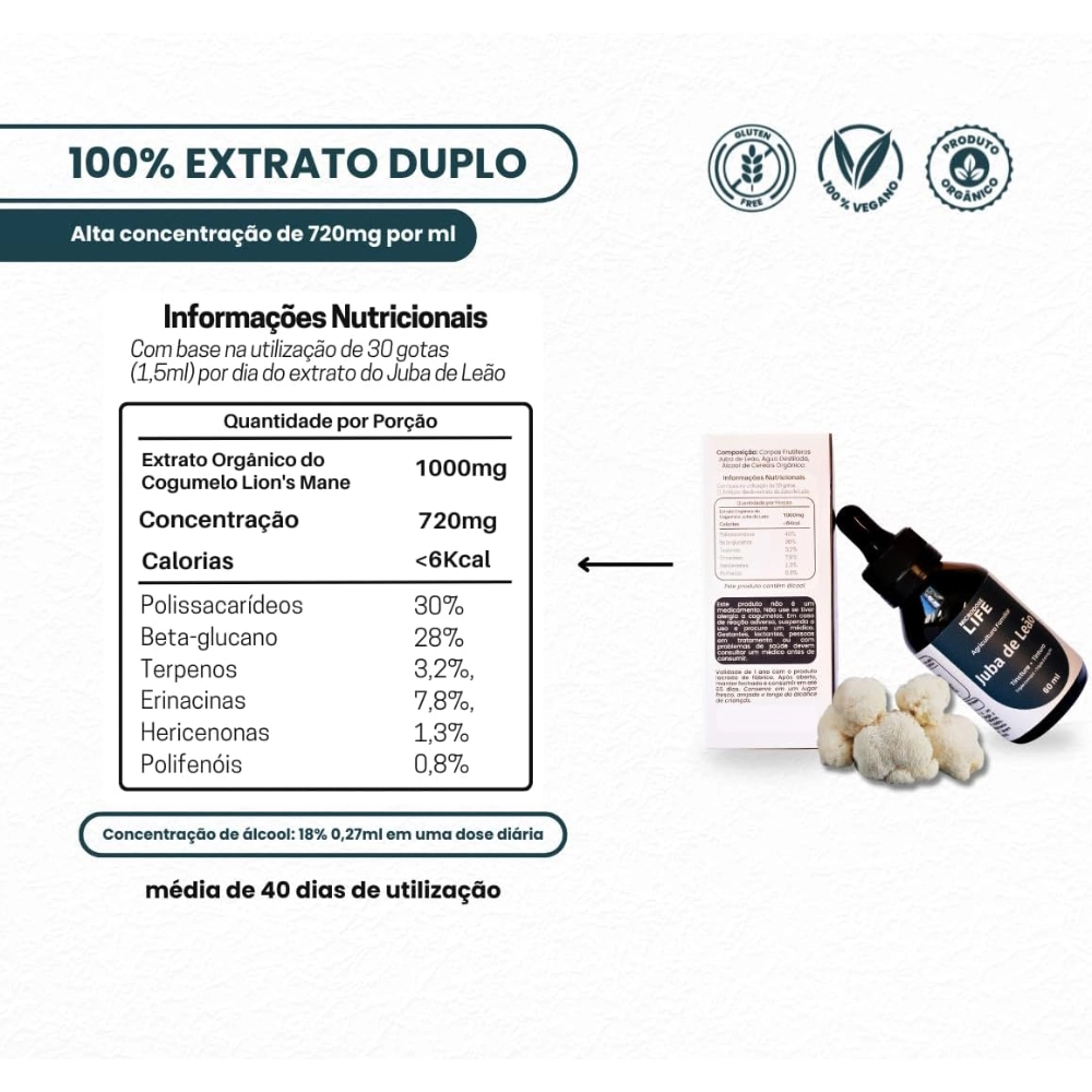 Extrato Líquido Cogumelo Juba de Leão, 60ml, Microdose Life