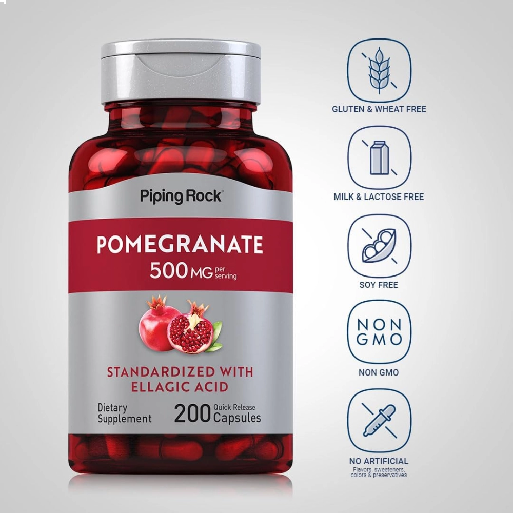 Romã Pomegranate, 500mg, 200 Cápsulas PipingRock 