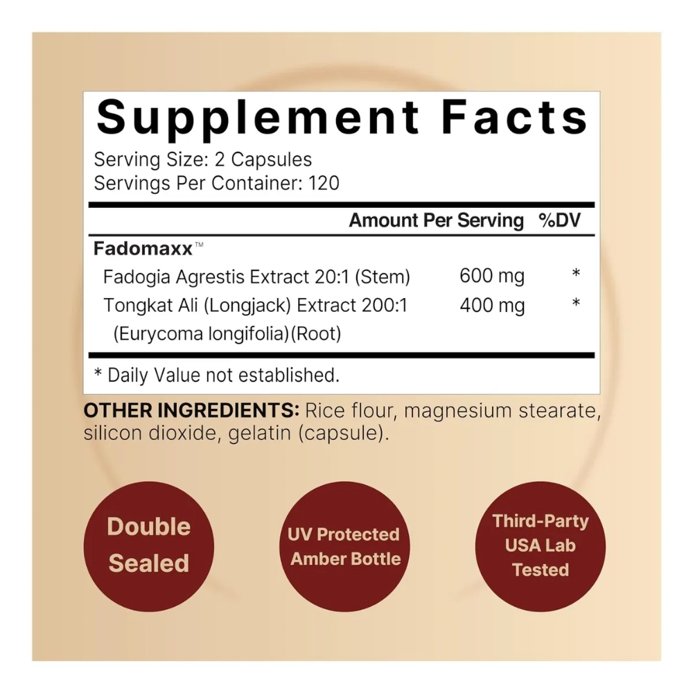 Fadogia Agrestis 600mg Com Tongkat Ali 400mg, 240 Cápsulas, Naturebell