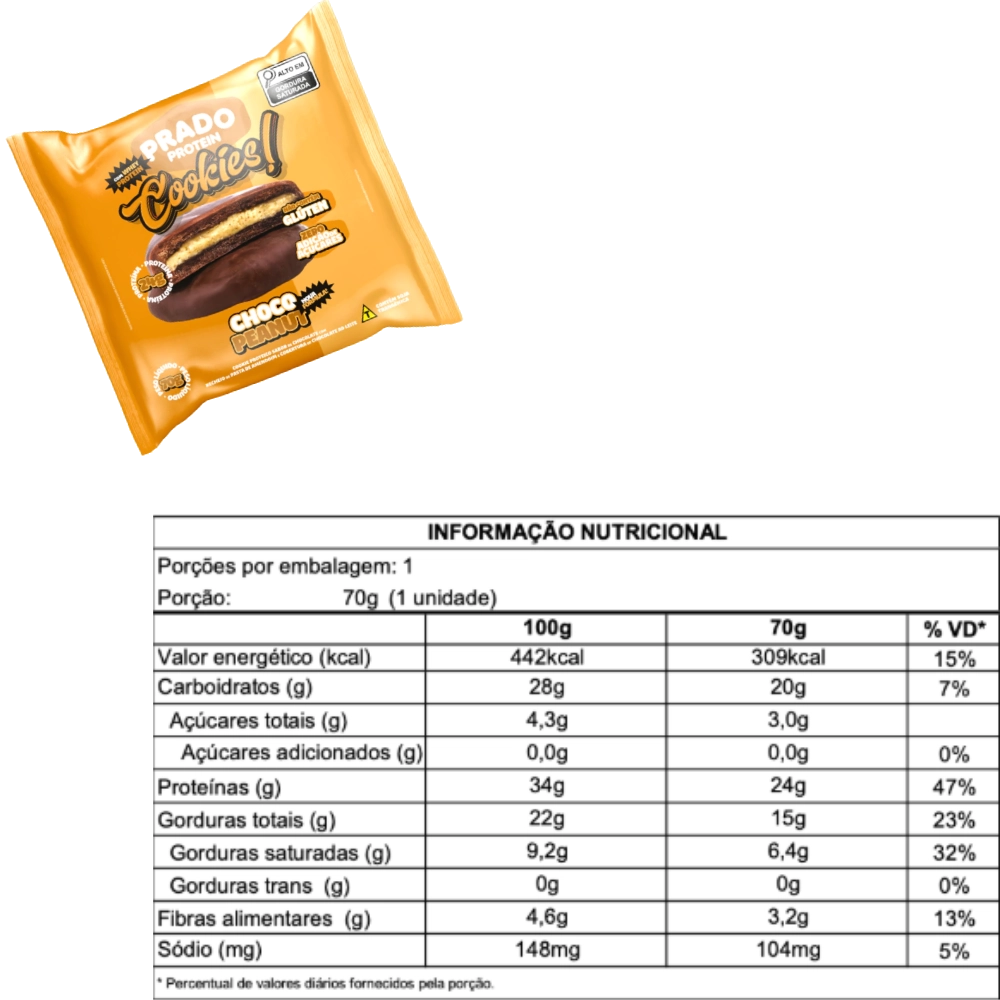 Cookies proteicos - Choco e Peanut -Tabela Nutricional