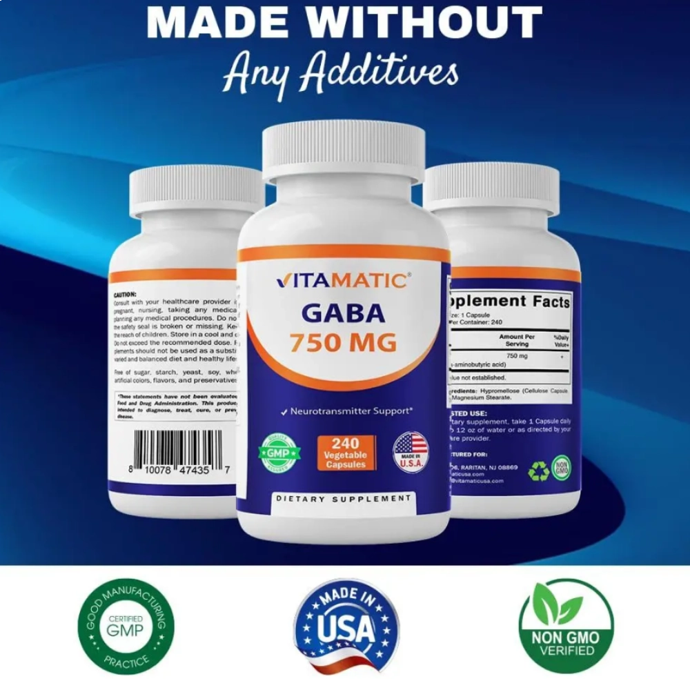 GABA (ácido gama-aminobutírico) 750 mg, 240 Cápsulas, Vitamatic