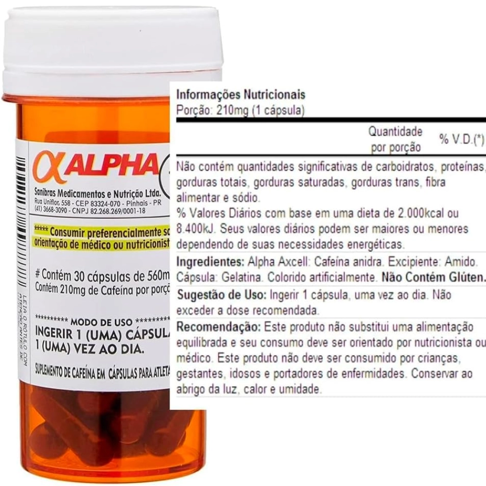 Alpha Axcell Mutante Cafeína, 500Mg, 30 Cápsulas, Sanibras