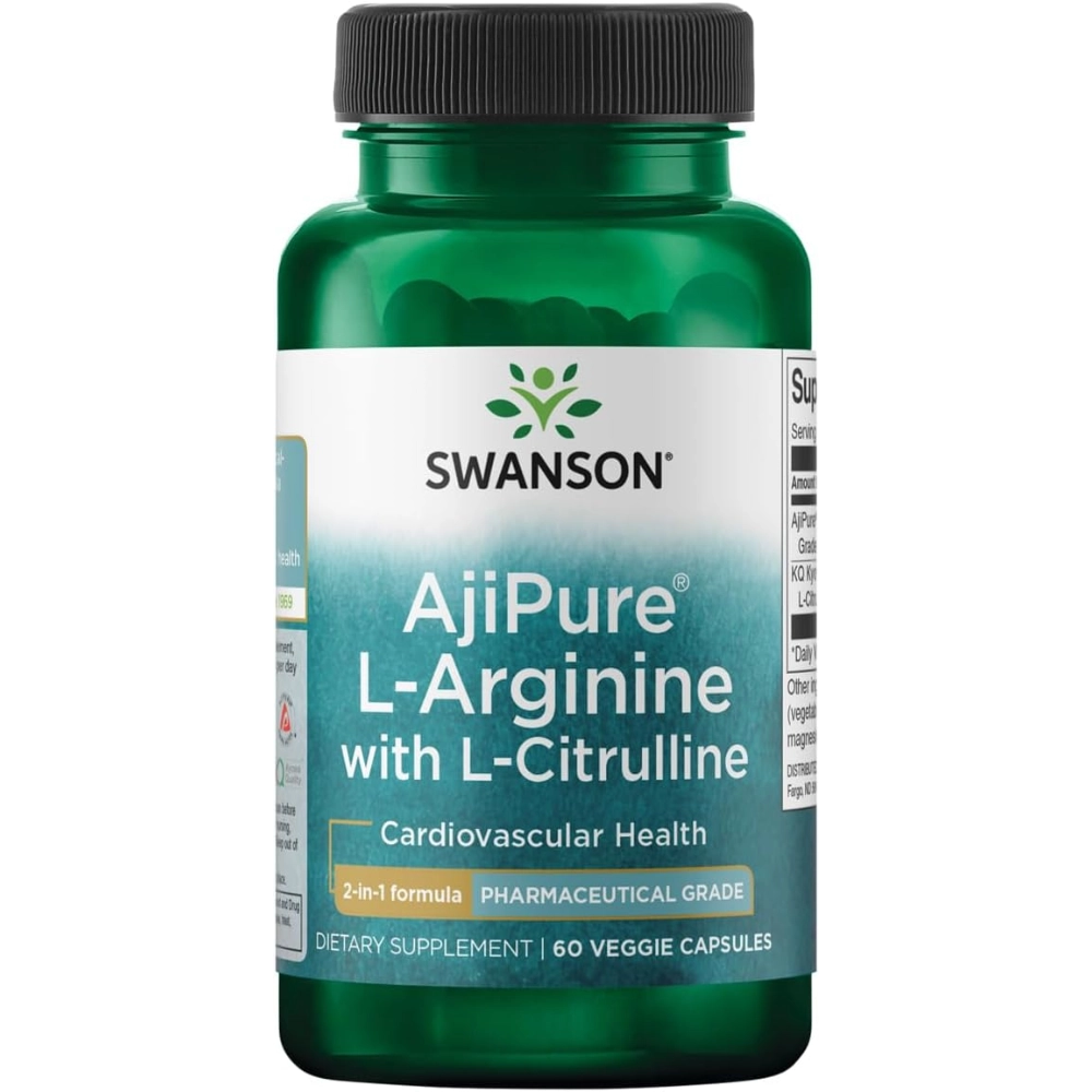AjiPure L-Arginina 540mg com L-Citrulina, 60 Cápsulas, Swanson