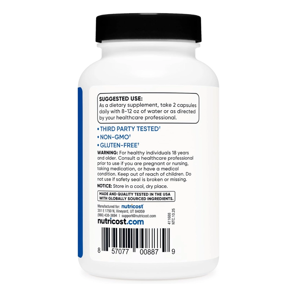 HMB (Beta-Hidroxi Beta-Metilbutirato) 1000 mg, 120 Cápsulas - Nutricost
