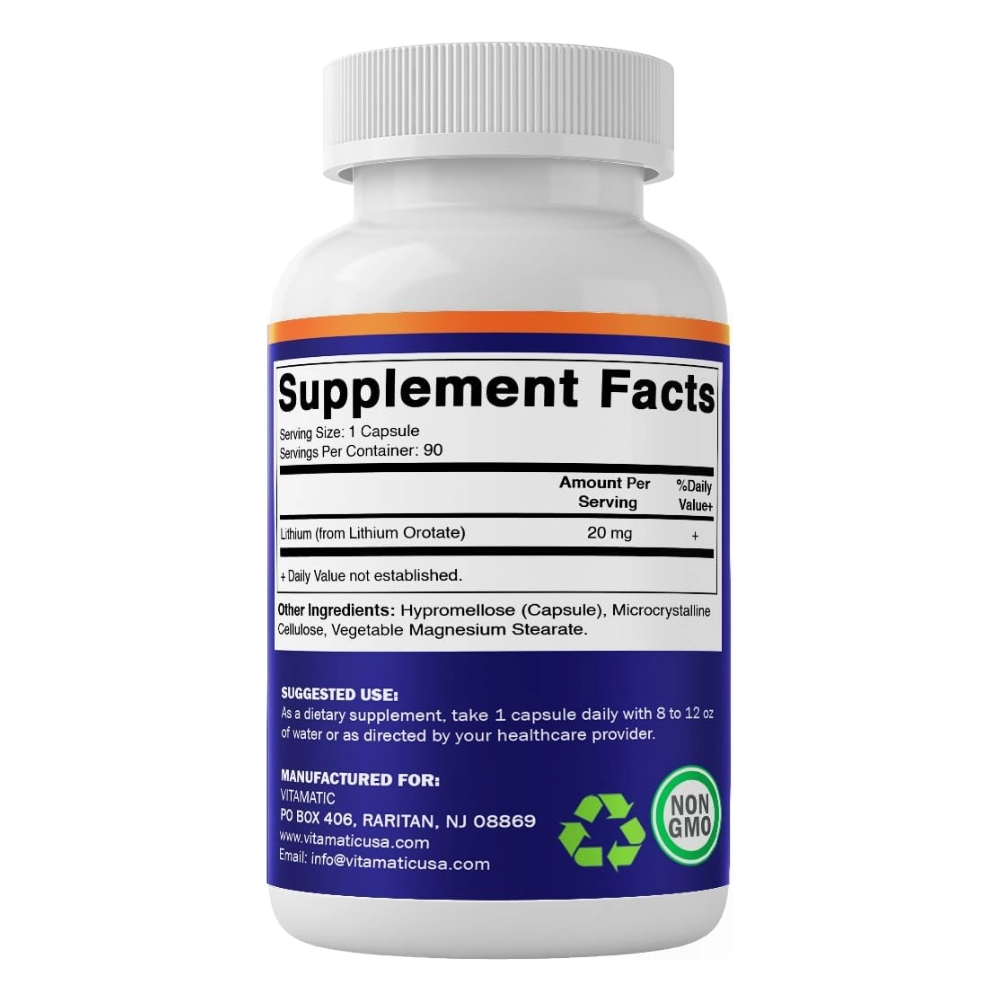 Lithium Orotate 20mg, 90 Cápsulas, Vitamatic