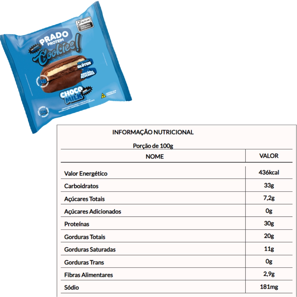 Cookies proteicos - Choco Milk - Tabela Nutricional