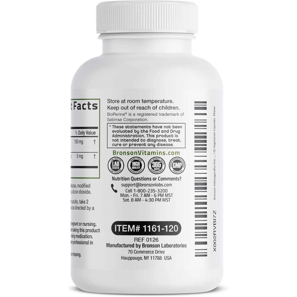 Ashwagandha Extra Strength, 150mg, 120 Cápsulas, Bronson