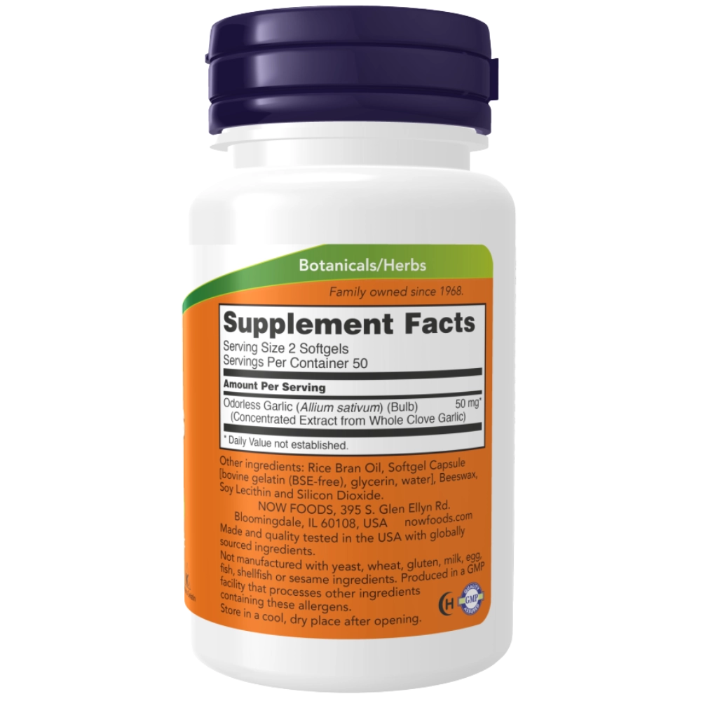 Extrato Concentrado de Alho Sem Odor (Odorless Garlic), 100 ou 250 Cápsulas, Now