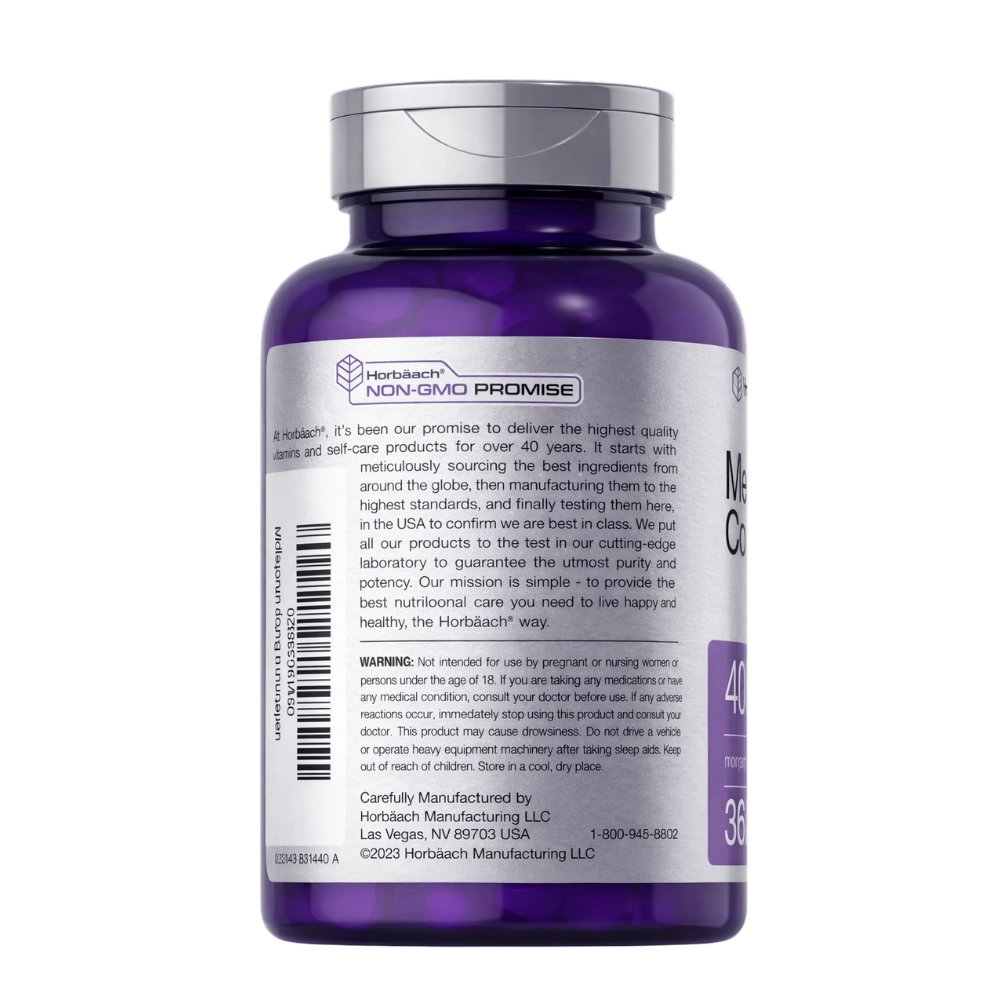 Complexo de Melatonina 40mg, com Camomila e Ashwagandha, 360 Comprimidos de Dissolução Rápida, Horbaach