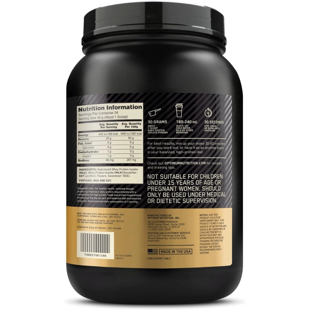 Whey Gold Standard 100% Isolate Protein Powder, Sabores, Optimum Nutrition
