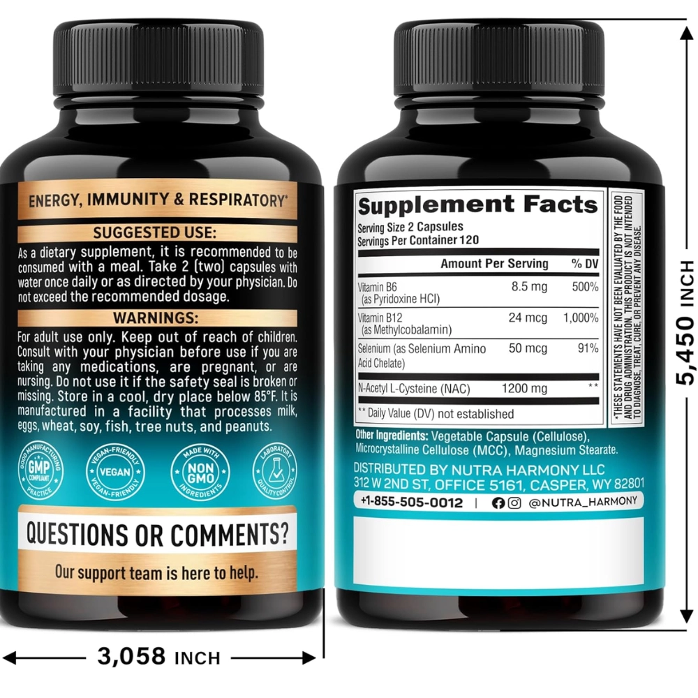 NAC 1200mg, 240 Cápsulas,Nutraharmony