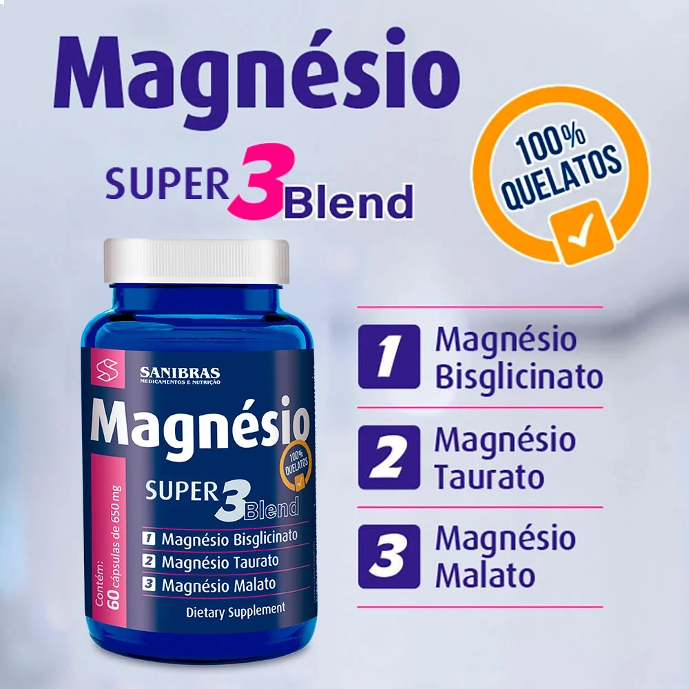 Magnesio Super 3 Blend, 650mg, 60 Cápsulas, Sanibras