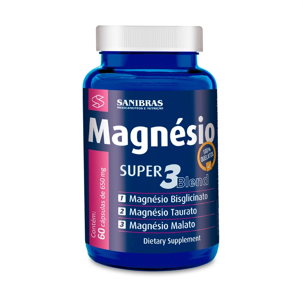 Magnesio Super 3 Blend, 650mg, 60 Cápsulas, Sanibras