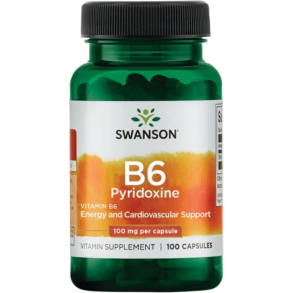 Suplemento de Vitamina B6 (Piridoxina) , 100mg, 100 Cápsulas, Swanson
