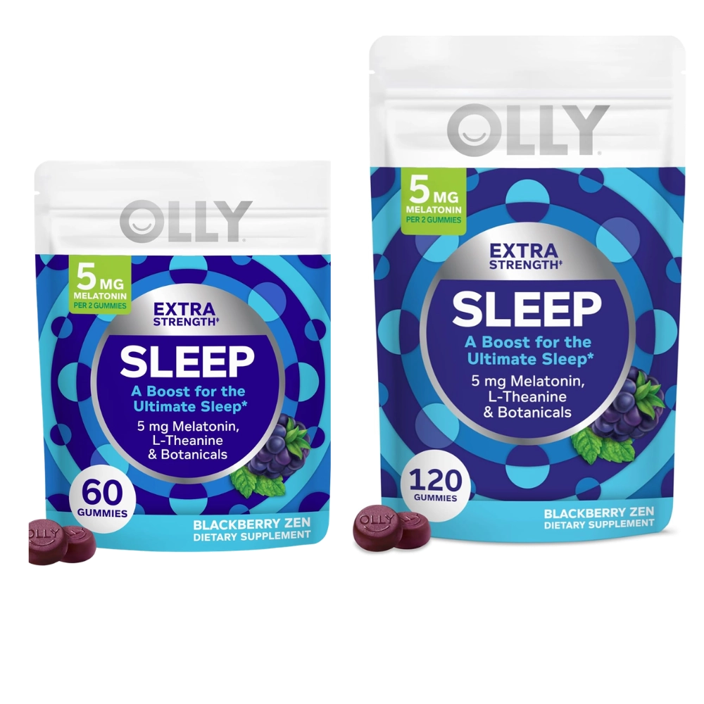 Extra Strength Sleep, Melatonina 5mg, com L-teanina, 60 Gomas Sabor Blackberry, OLLY