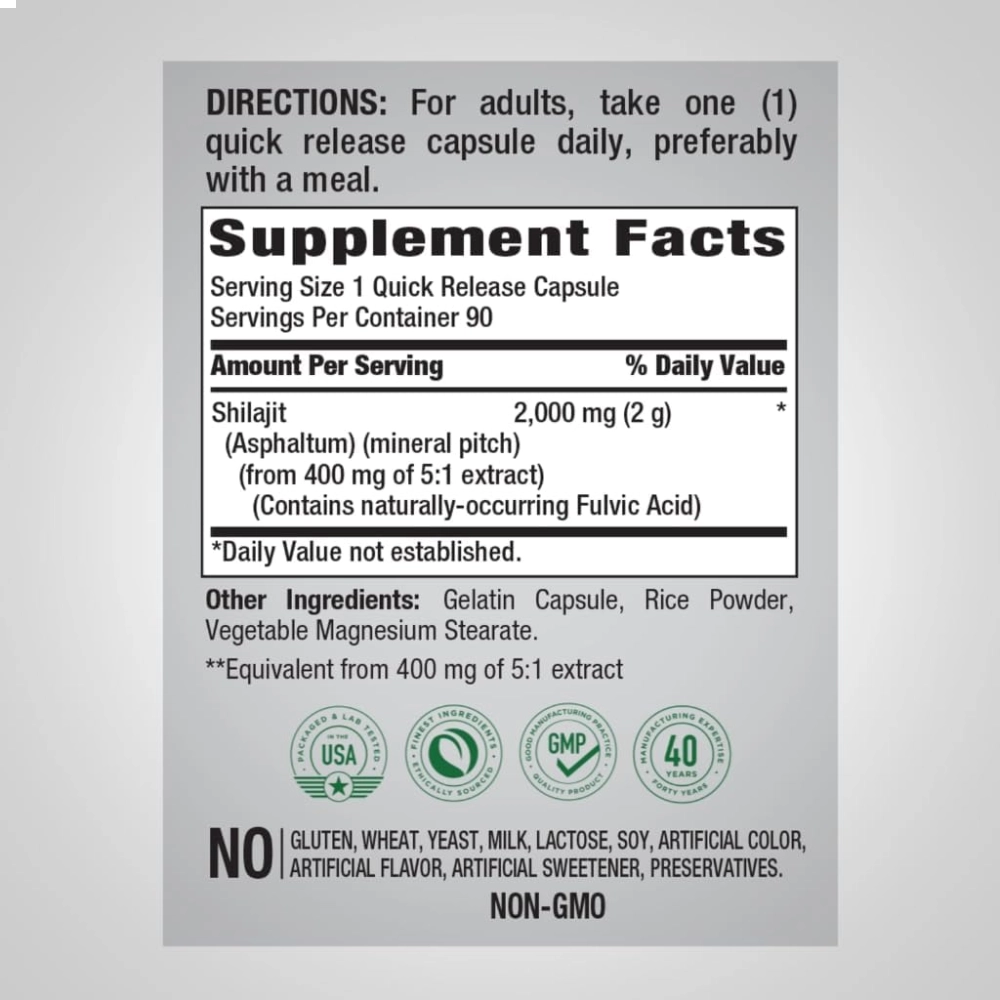 Extrato de Shilajit, 2000mg, 90 cápsulas, PipingRock