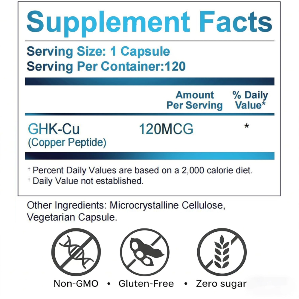GHK-CU 120mcg, Peptídeo de Cobre, 120 Cápsulas, Maximum Strength