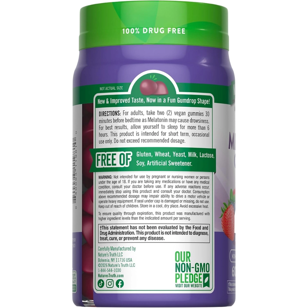 Melatonina 12mg, 60 Gomas Sabor Baga Natural, Nature's Truth