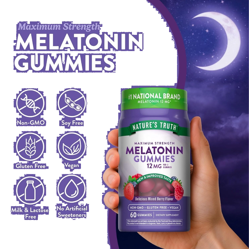 Melatonina 12mg, 60 Gomas Sabor Baga Natural, Nature's Truth