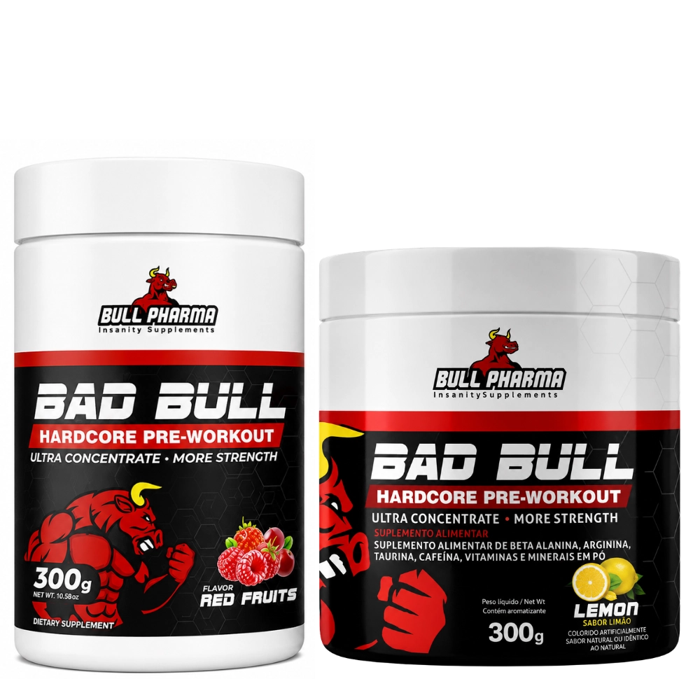 Pré Treino Bad Bull Hardcore, 300g Sabores, Bull Pharma