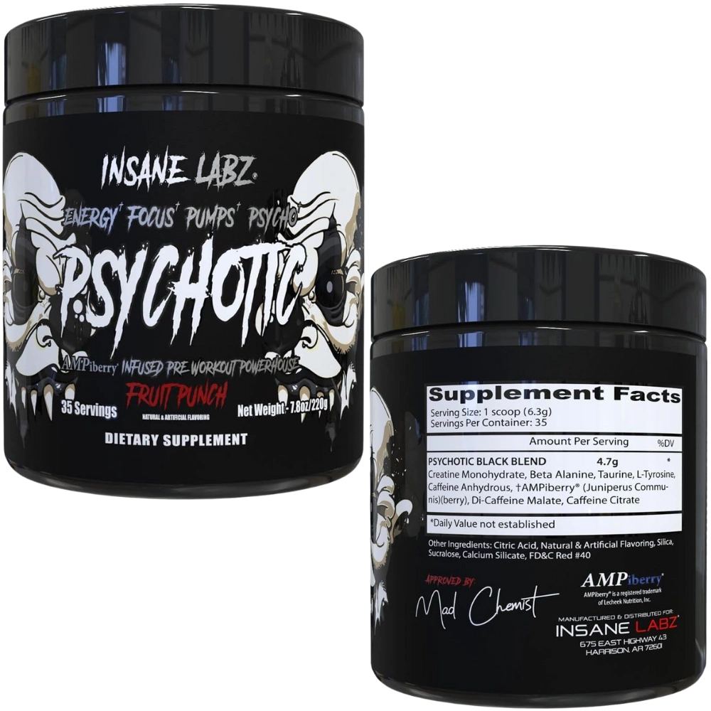 Pré Treino Psychotic Black, Sabores, 220g, Insane Labz