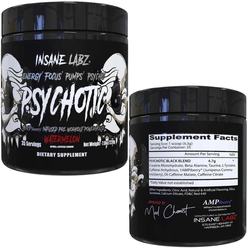 Pré Treino Psychotic Black, Sabores, 220g, Insane Labz