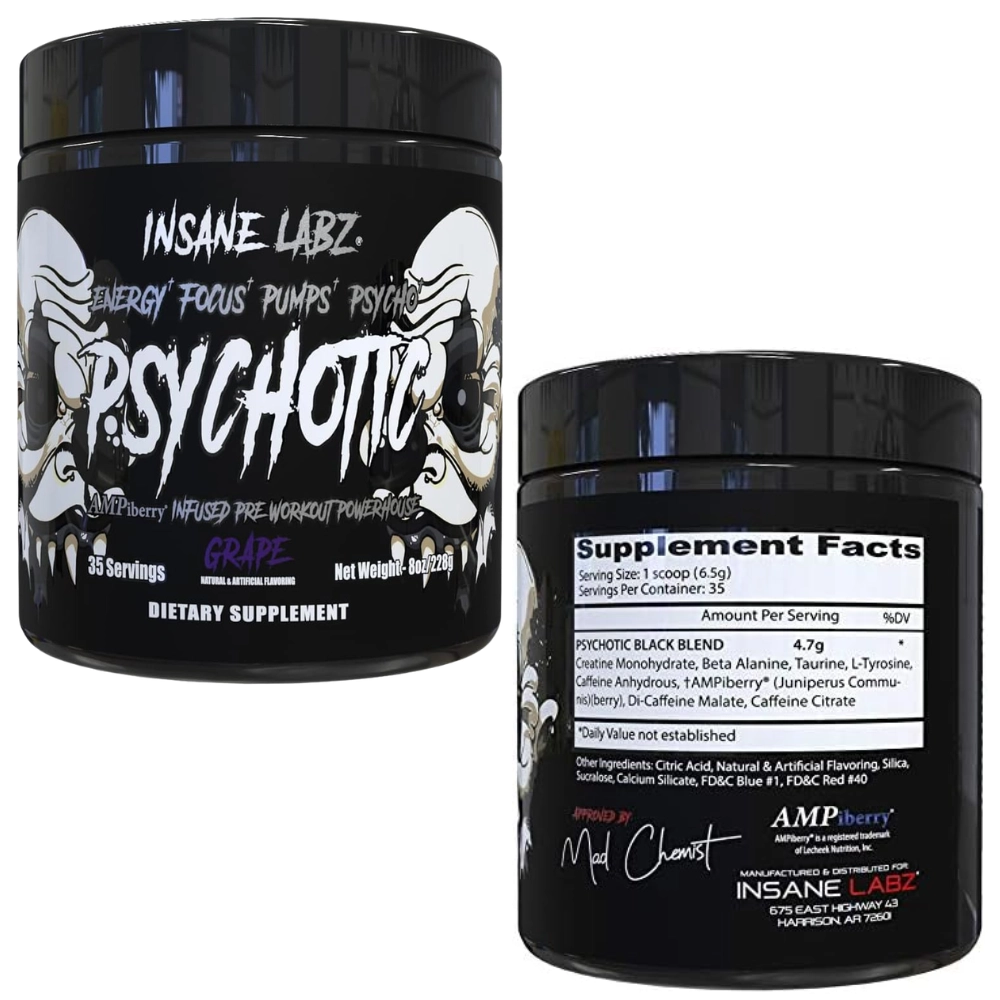 Pré Treino Psychotic Black, Sabores, 220g, Insane Labz