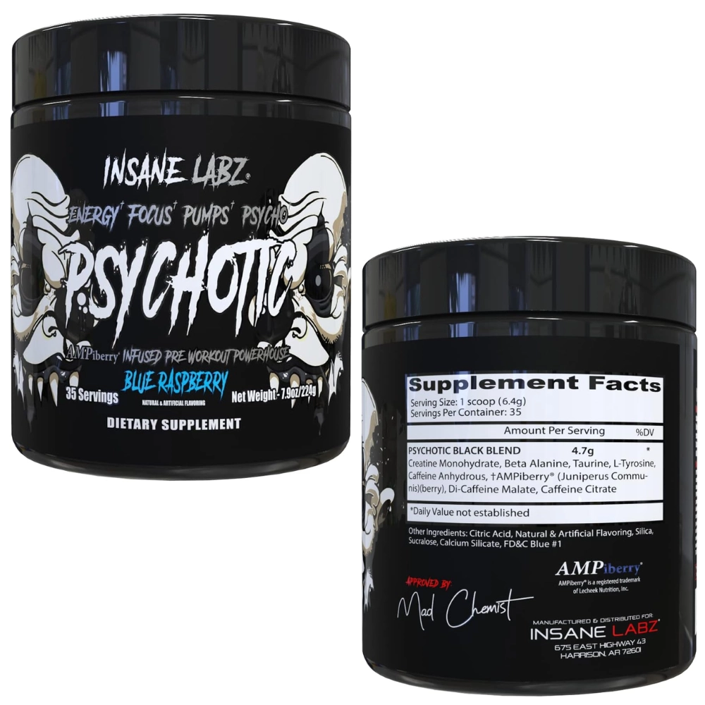 Pré Treino Psychotic Black, Sabores, 220g, Insane Labz