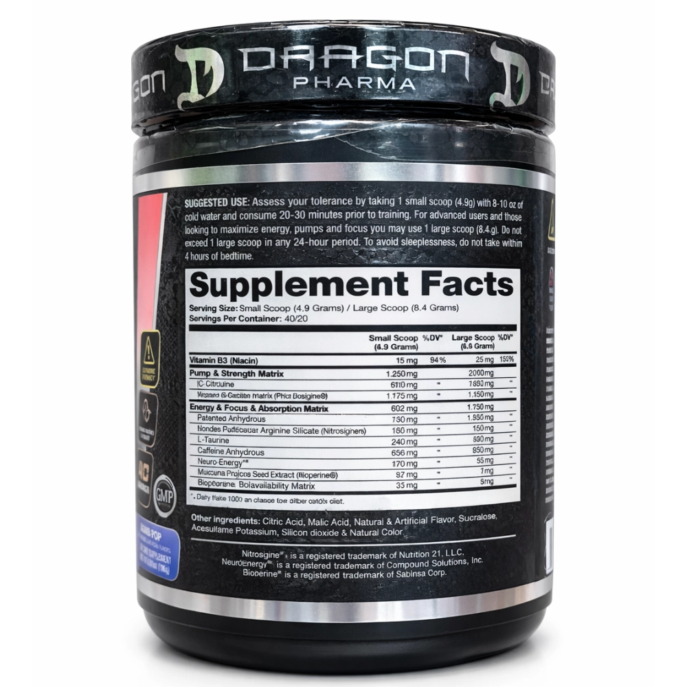 Pré-Treino Venom, 196g, Sabor Bomb Pop, Dragon Pharma