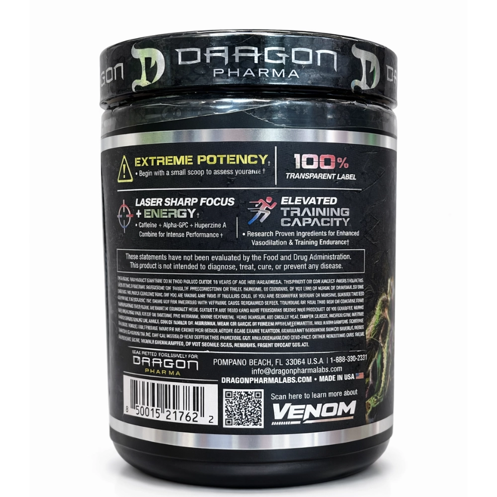Pré-Treino Venom, 196g, Sabor Bomb Pop, Dragon Pharma