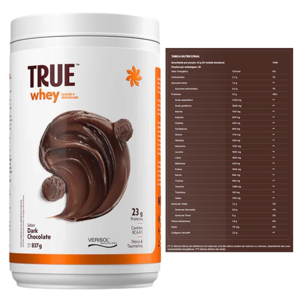 True Whey, Hidrolisado e Isolado, 837g, Sabores, True Source