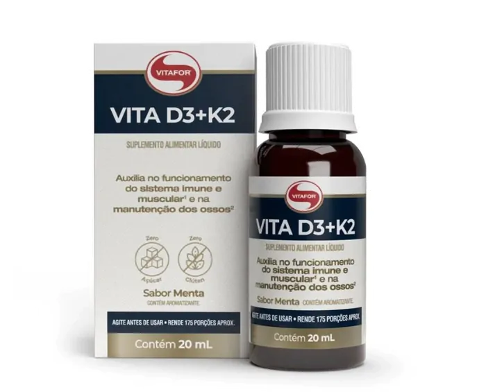 Vitamina D3 + K2, 20ml, Sabor Menta, Vitafor
