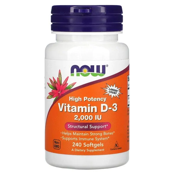 Vitamin D3 2000IU, 240 Cápsulas em Gel, Now