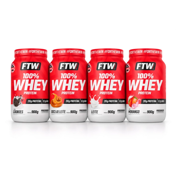 100% Whey Protein com  20g de Proteína, 900g  Sabores, FTW