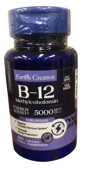 Vitamina B12, 5000mcg, 60 Tablets, Earth's Creation