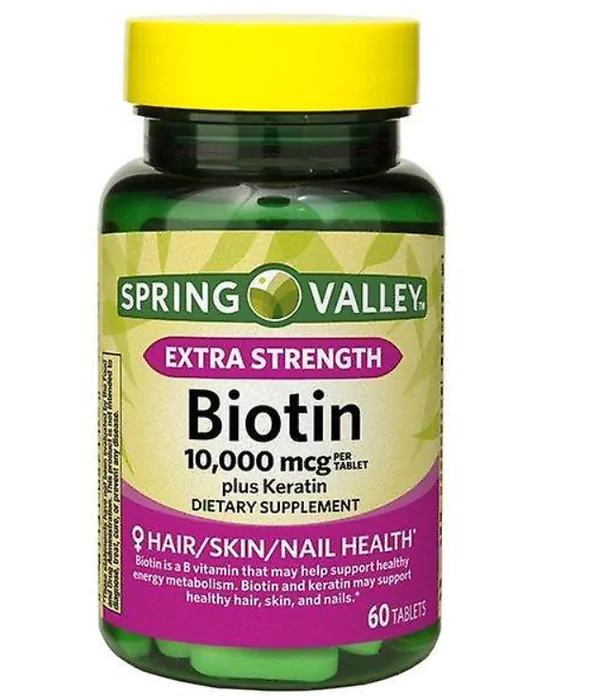 Biotina 10.000mcg, Com Queratina Extra Strength Plus, 60 Comprimidos, Spring Valley