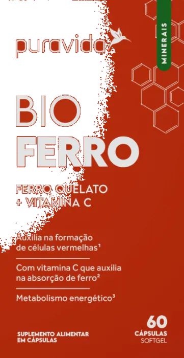 Bio Ferro, Ferro Quelato com Vitamina C, 60 cápsulas, PuraVida