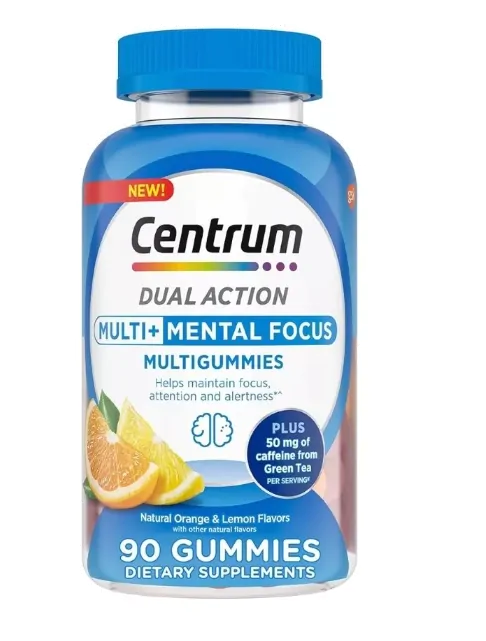 Centrum Dual Action, Para Foco E Energia, 90 Gomas Sabor Laranja Natural e Limão