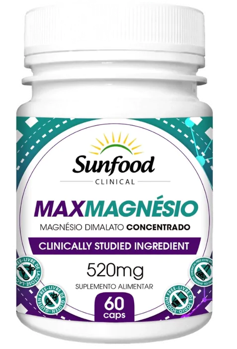MaxMagnésio, Magnésio Dimalato Concentrado, 520mg, 60 Cápsulas, Sunfood