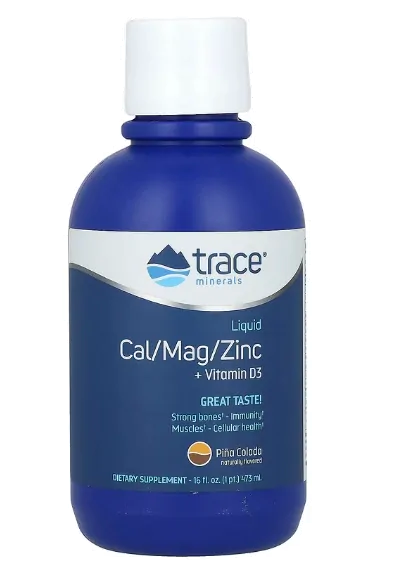 Cálcio Magnésio Zinco, Líquido + Vitamina D3, 473ml Sabor Piña Colada, Trace Minerals
