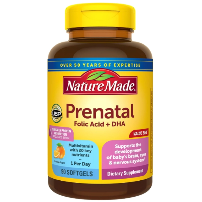 Pré-Natal com Ácido Fólico e DHA, 90 Cápsulas, Nature Made